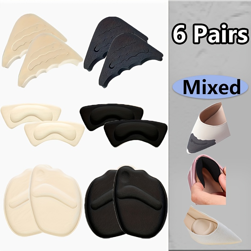 Image of 6 Pairs High Heel - Adjustable Forefoot Cushions & Heel Grips | Anti-slip Memory Foam Inserts For Shoe Size & Blister