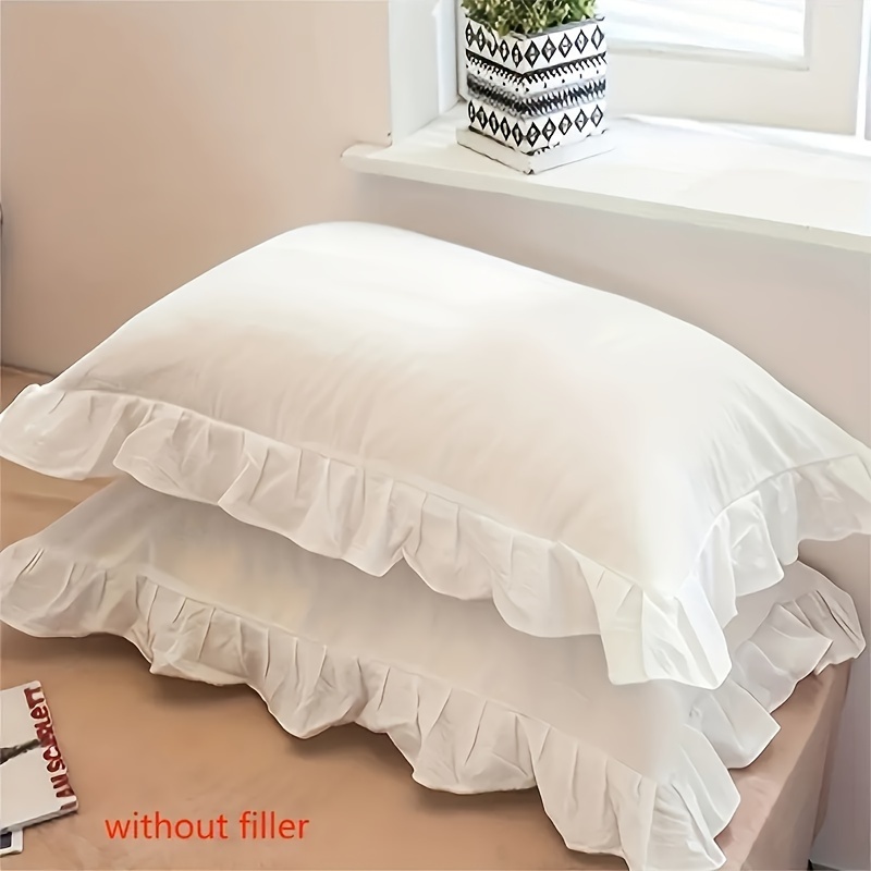 

2pcs Solid Color Lace Pillowcase, Soft Breathable Princess Style Set, Premium Pillow Case Protector, Suitable For Bedroom Sofa Home Decoration, No Pillow Core