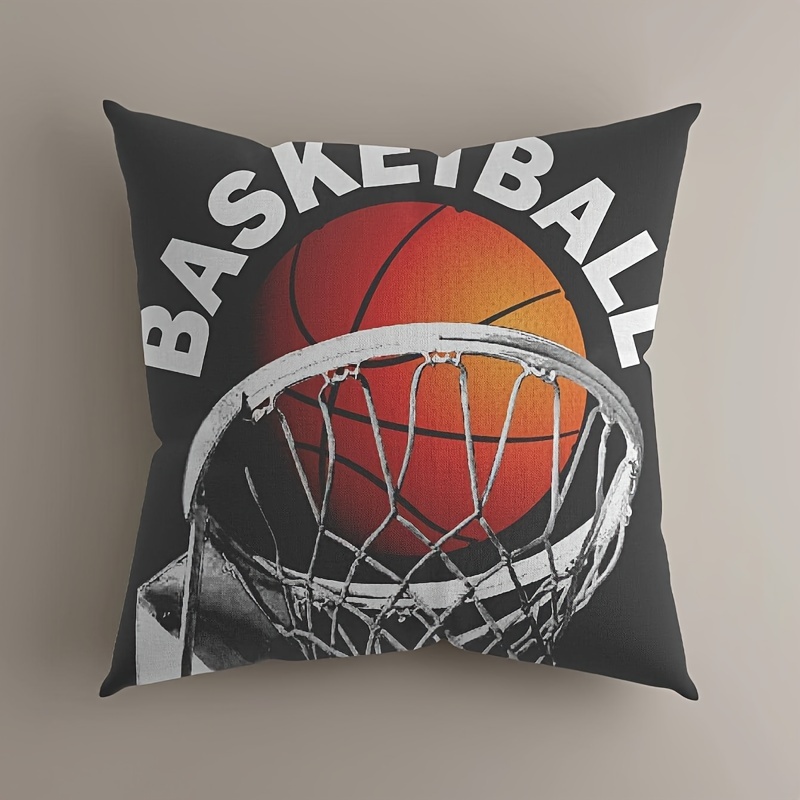 

1pc Short Plush Throw Pillow Cover, Basketball Print Decorative Pillow, For Living Room Bedroom Dorm Room Home Decor, Without Pillow Core, 18*18in