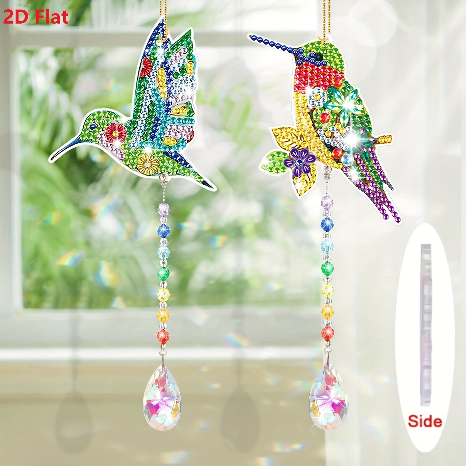 TEMU 2d Flat, 2pcs Diamond Painting Wind Chimes, Hummingbird Crystal Pendant, Diy Suncatcher, For Indoor Outdoor Window & Christmas Home Decor, Black