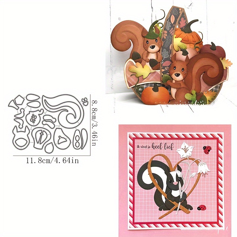 

A Cutting Die Template In Golden Color Is Suitable For Diy Scrapbook, Making Cute Squirrel Cards. The Die Template Is Made Of Cutting Carbon Steel For Embossing.