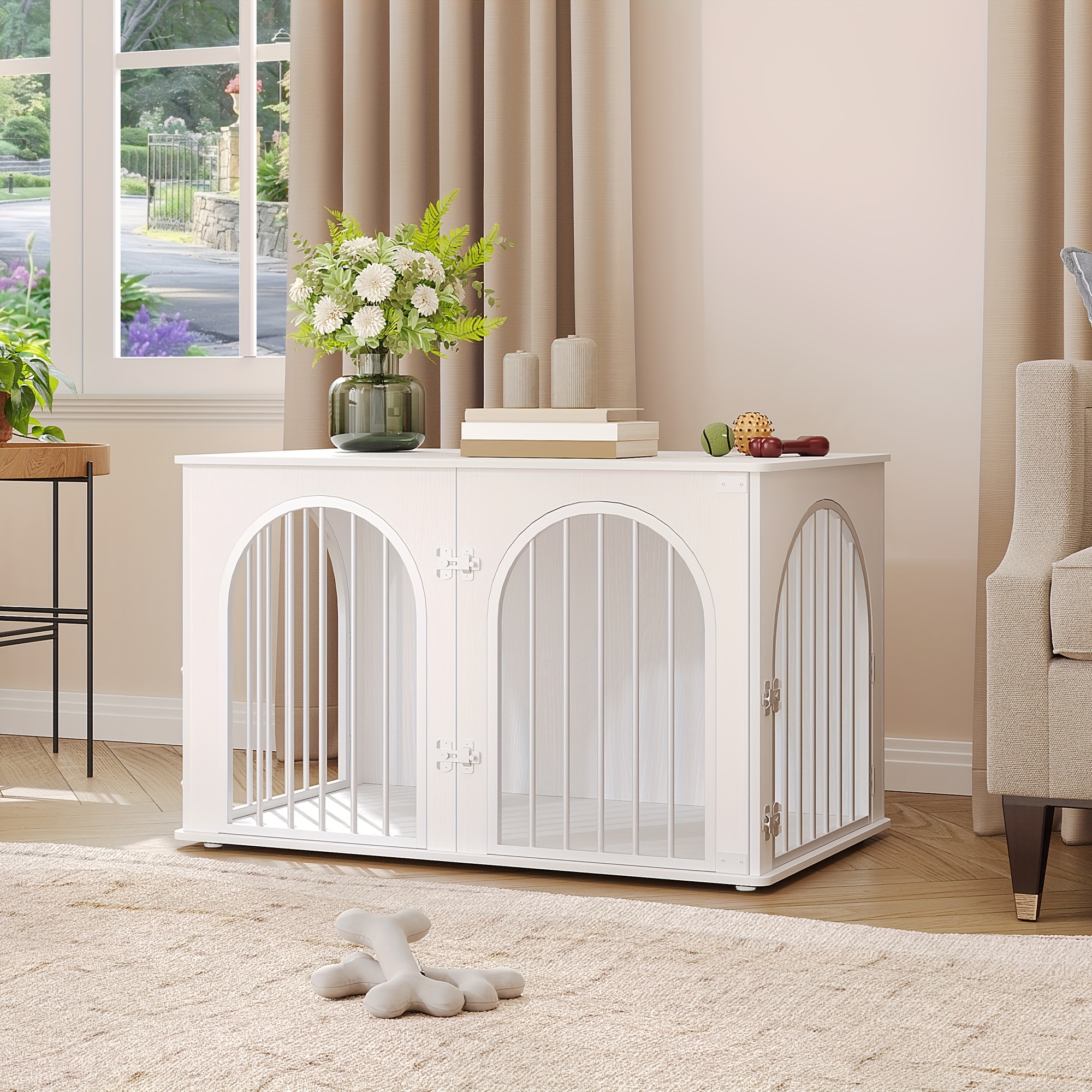 Jaula para Perros   y   con Puerta Arqueada, Acceso en 3 Direcciones, Portón Interior Resistente para Mascotas Medianas/ , 60 x 100   cm, Funcionalidad de Mesa Lateral y Mesita Nocturna, Muebles para Perros