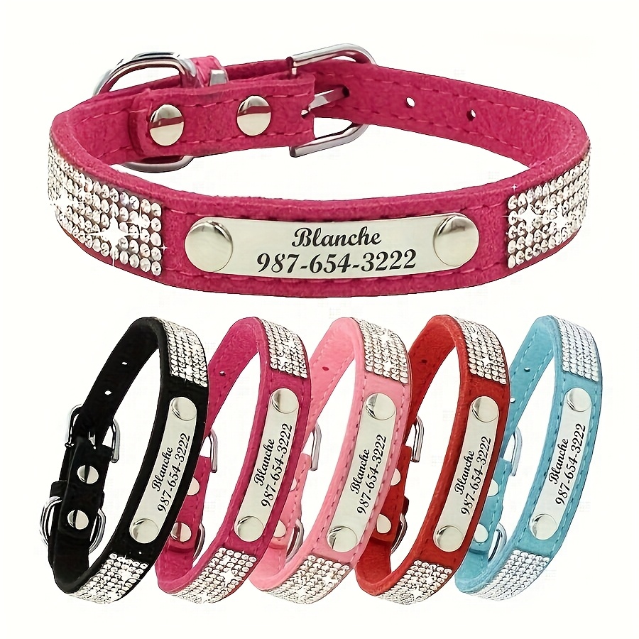 TEMU [customized] Personalized Diamond-studded Dog Collar, Engraved Stainless Steel Identification Tag - Customize Name And Phone Number, Pet Collar,