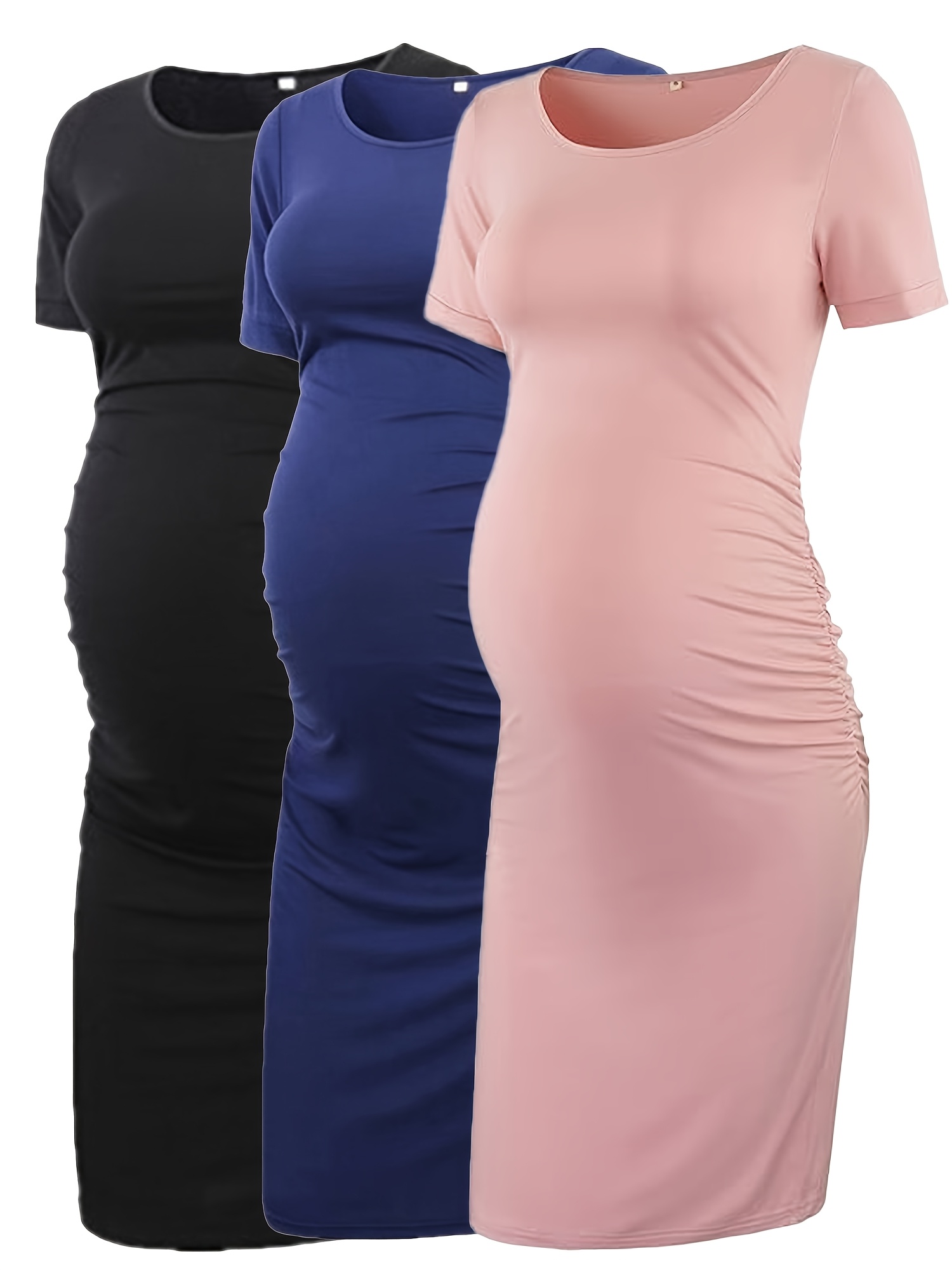 3pcs maternity dresses black navy blue striped short sleeve Temu
