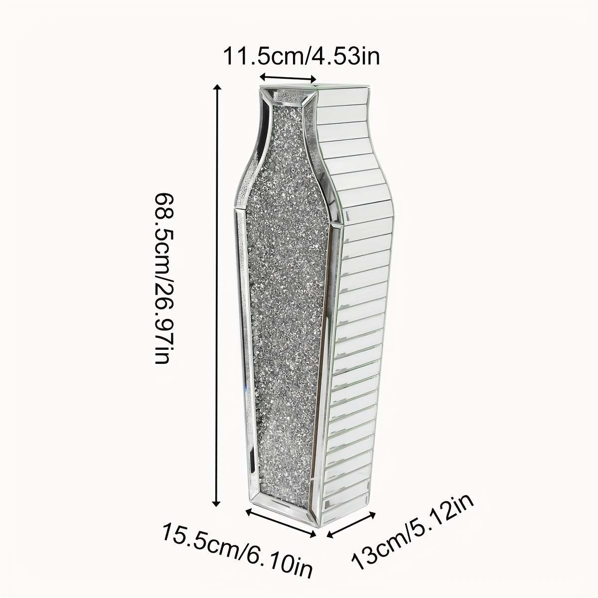 Temu Tall Mirrored Floor Vase Luxury Large Crystal Silvery Glass Flower Vase Crushed Rhinestone Floor Flower Vase Pampas Grass Plant, Dried Flowers-image