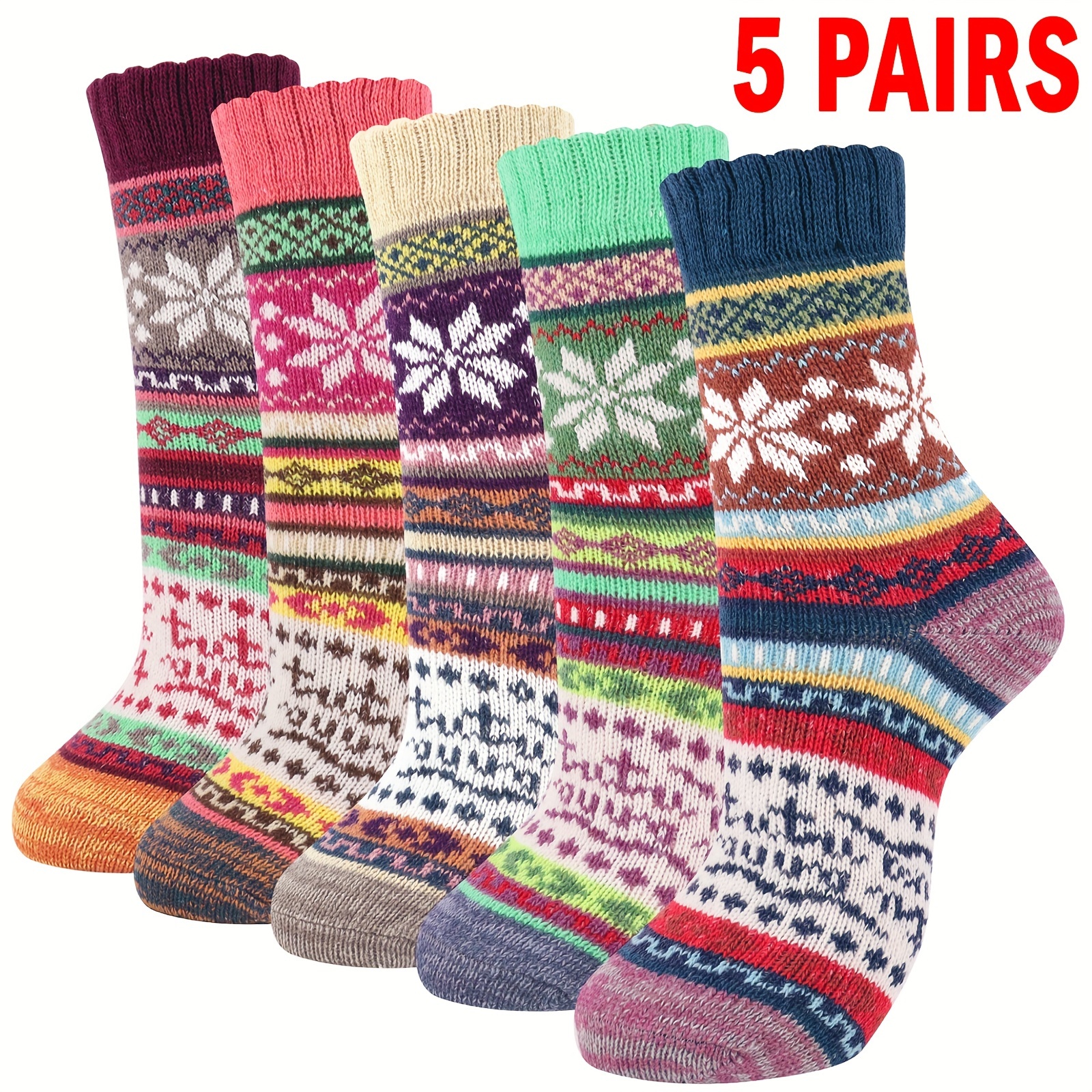 

5pcs Cozy Winter Socks For Women - Soft, Knit With Vintage Patterns | Perfect Christmas Gift For Mom, Sister, Grandma, Quazilli