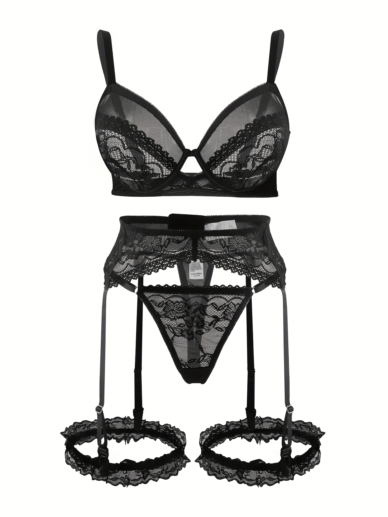 compression stockings garter belt Plus Size Black Lace and Mesh Garter Belt with Ruffled Trim main image 0