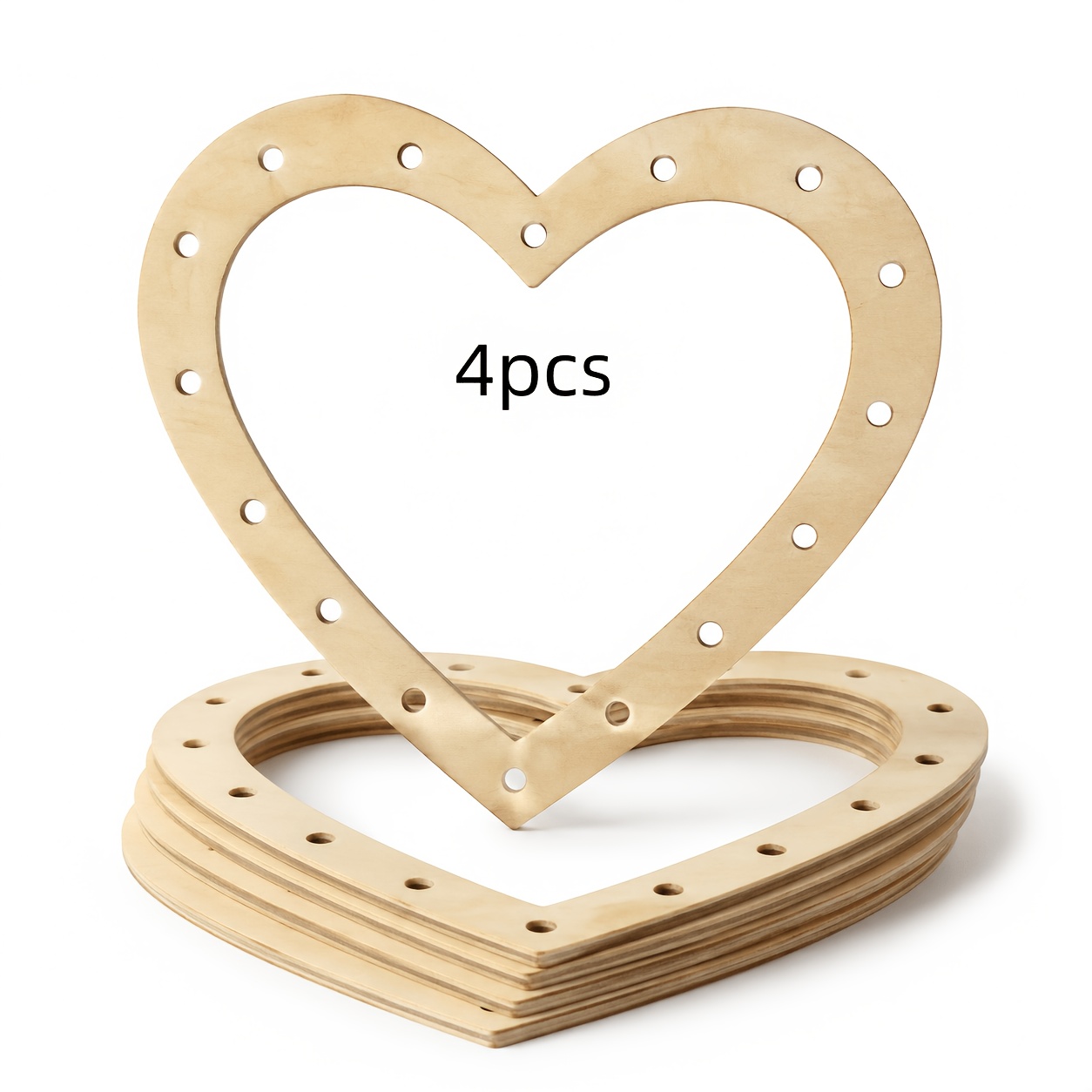 TEMU 4pcs Set Of Heart-shaped Wooden Rings With Installation Holes, Hollow Natural Wood Heart Frames, Wedding Eternal Flower Wreath Holders, Party