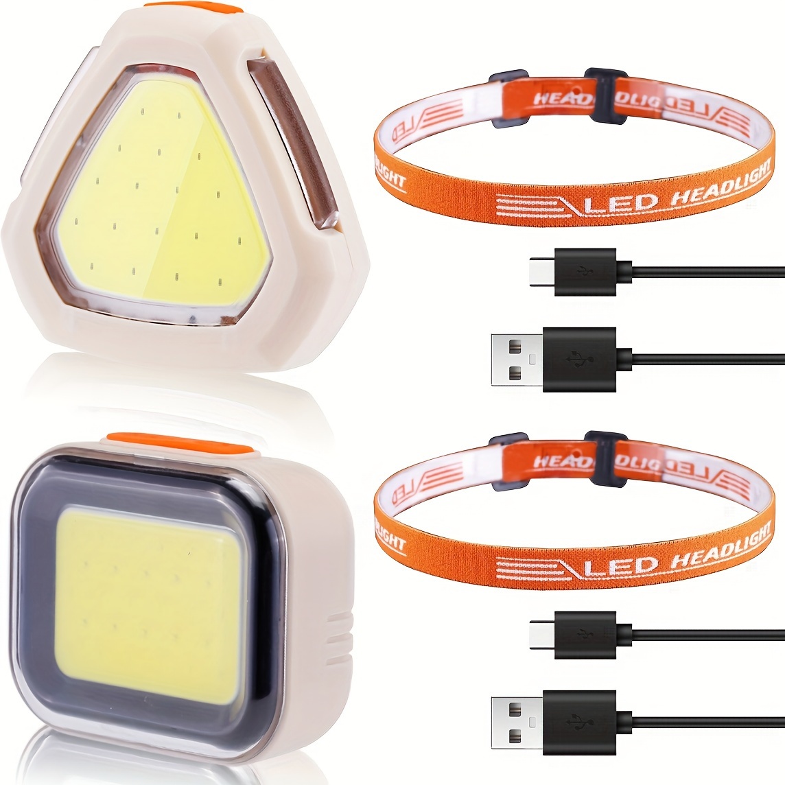 2pcs usb rechargeable multifunctional cob headlamp edc portable