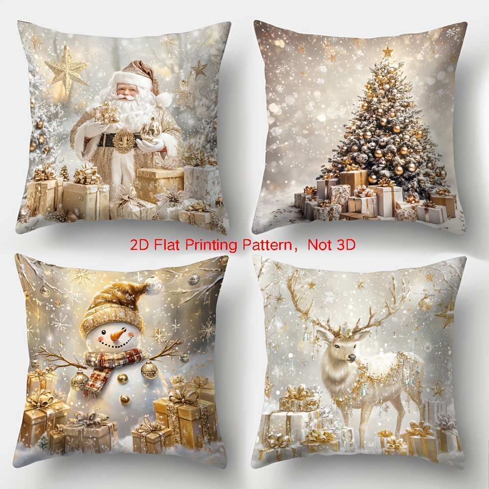 TEMU 4pcs Set 2d Flat Printing Pattern, Not 3d Christmas Pillowcase, Snowman Christmas Tree Decorative Pillowcase, Suitable For Bedroom, Living Room,