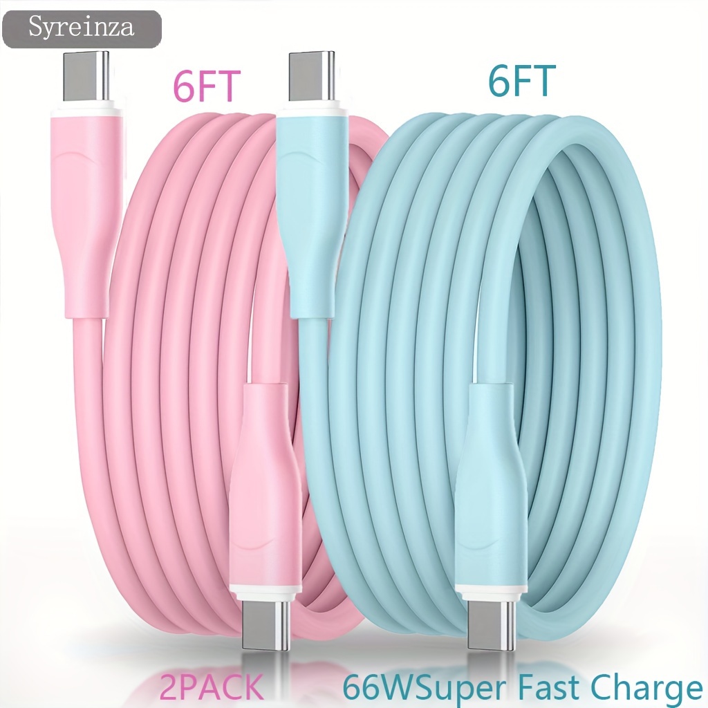 

2pcs Syreinza Dual Type-c Fast Charging Cables, 66w , Silicone - Pink & Blue For Iphone 15 Series, Samsung S24 Ultra, S23, , , Syreinza