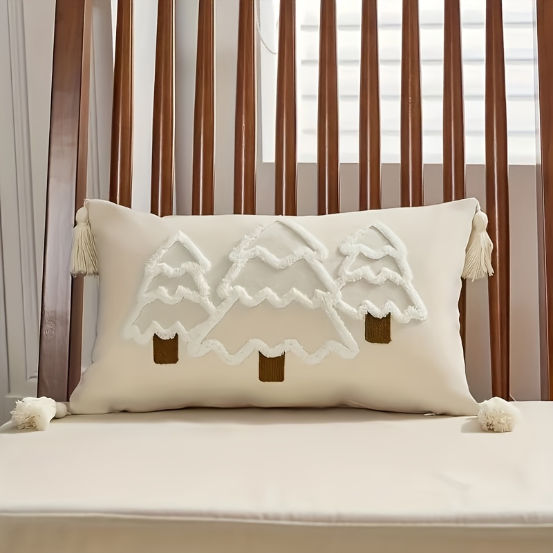 TEMU Taie d'oreiller brodée de Noël 1pc, Housse de coussin de canapé festive en toile pour salon, Décoration intérieure de fête (Housse uniquement,