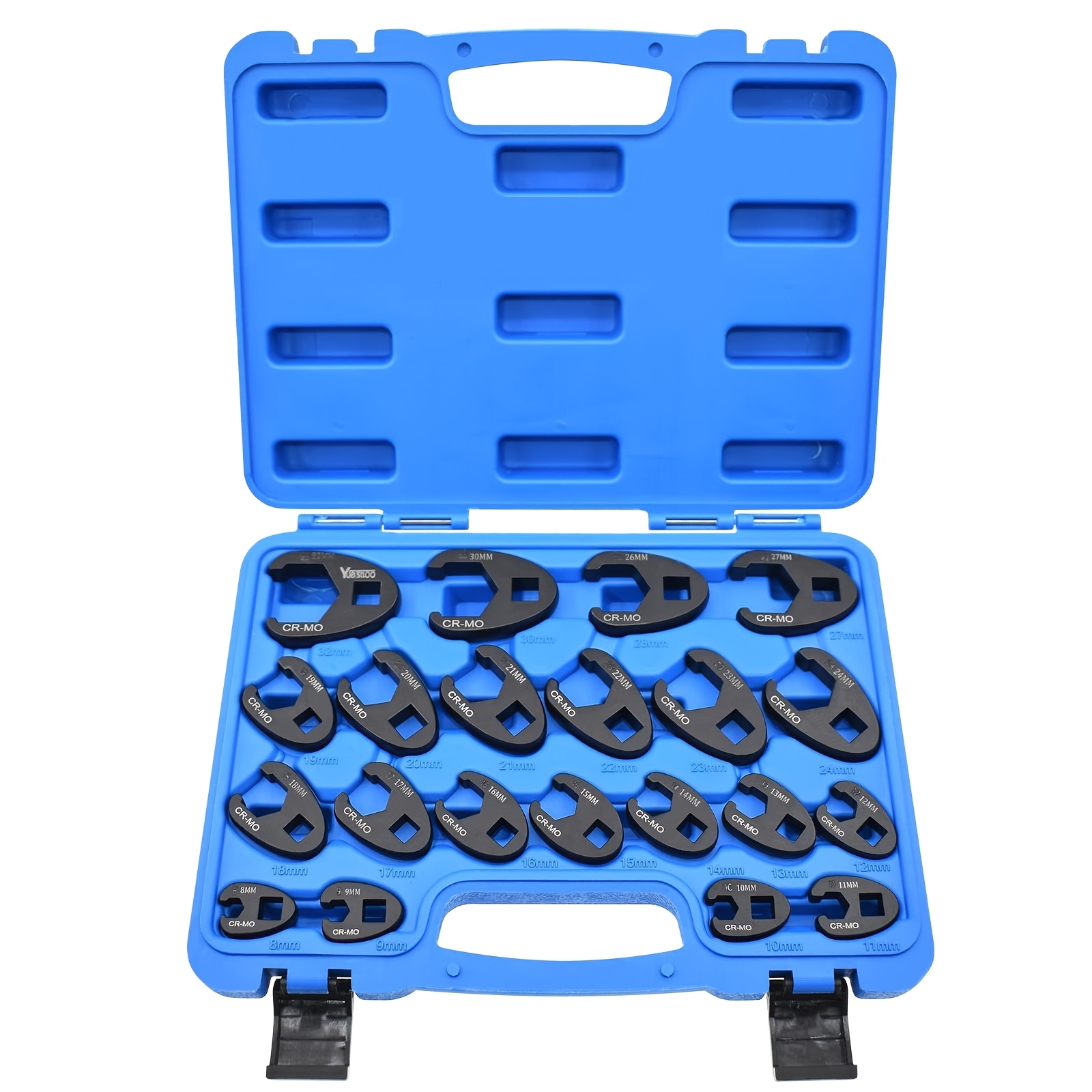 Image of Foot Wrench Set 1/2" And 3/8" Drive Flare Nut Crowfoot Wrench Set Metric 8-32mm 6 Point Feet Wrench Set 21pcs Flare Nut Wrench Kit For Removing Nuts From Hard-to- Areas