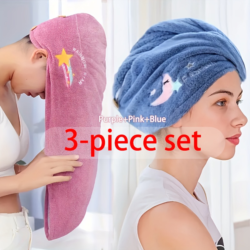 

Ultra-absorbent Embroidered Hair Drying Cap - Quick-dry, Soft Polyester Towel For Long Hair, Cartoon Design Bath Accessory