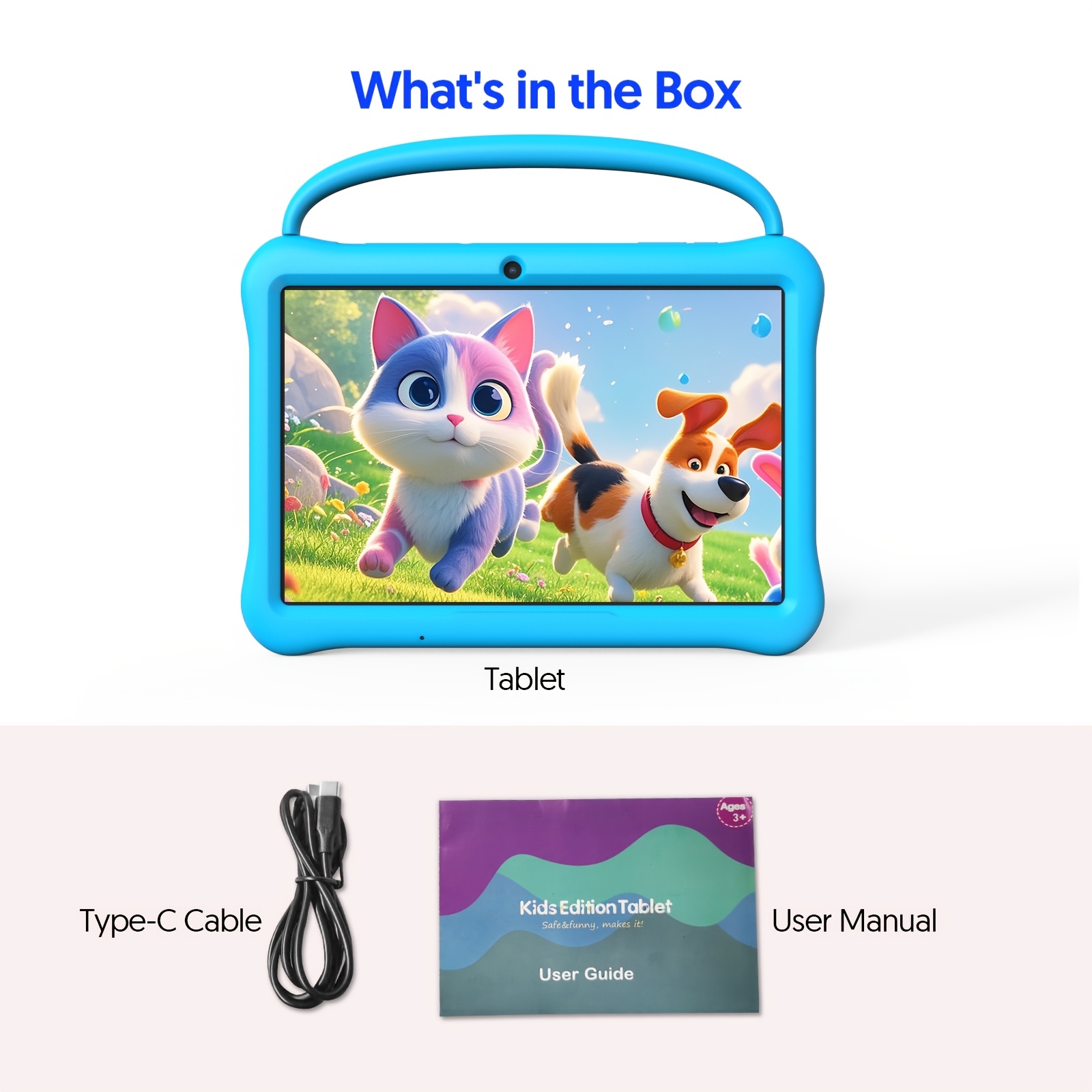 10.1 Inch Tablet, Android 13 Kids Tablet, ATM, 4GB (2+2)RAM, 64GB ROM, Quad Core Processor, 1TB Expandable Memory, 6000 MAh Battery, Dual Camera 2.0MP+8.0MP, 1280*800 HD Touch Screen, Parental Controls, Holiday Gift