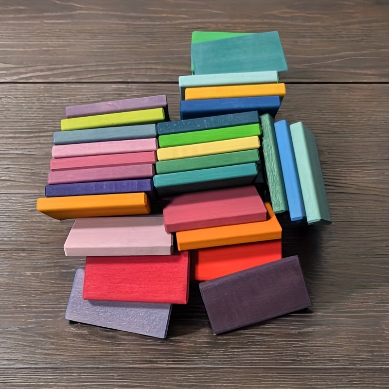Image of Novelty Solid Wood Domino Puzzle Toy, Colorful Educational Building Blocks - Rainbow Creative Stacking Blocks Toy, Home And Office Decoration, Ornament, Halloween, Christmas Gift
