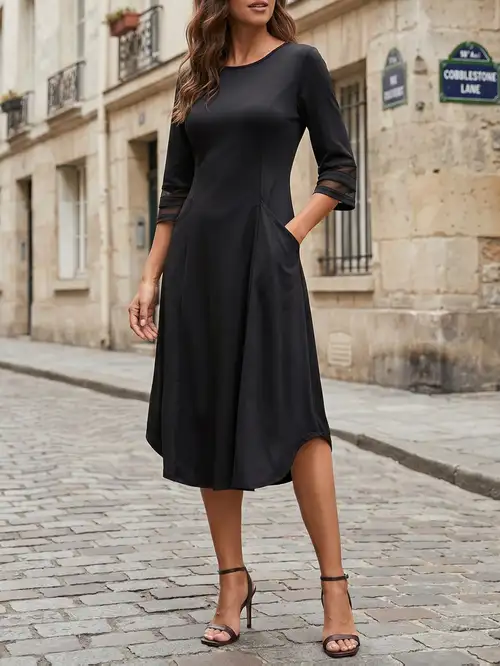 three quarter sleeve casual dresses for women Womens Cotton Linen Casual Dress Boho 3/4 Sleeve V Neck Ruched A Line Midi Dress Summer Fashion Loose Beach Dresses Army Green at Amazon Women's Clothing store