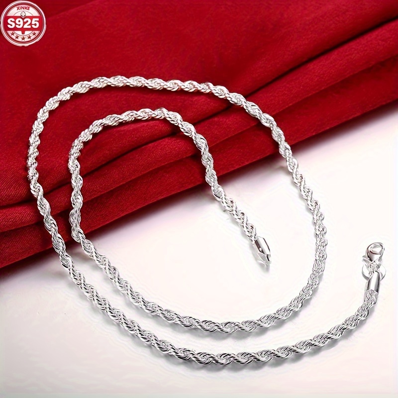 

925 Silvery Twisted Necklace - Hip-hop , For Women