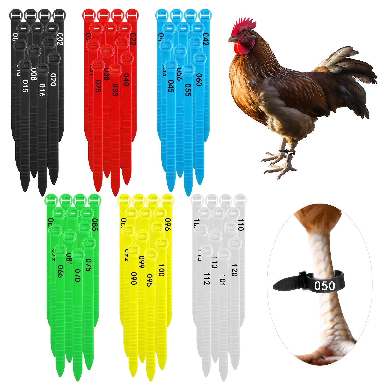 TEMU 120pcs Chicken Leg Bands, Adjustable Chicken Leg Identification Bands Numbered 1-120 For Legs, Turkey, Duck, Management. Chicken Leg Bands,