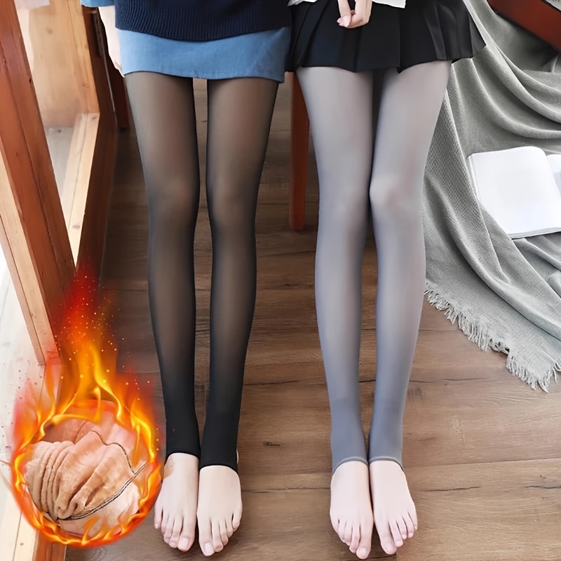 

Fake Transparent Leggings, Casual Thermal Fleece Slim Pantyhose For Fall & Winter, Women's Stockings & Hosiery