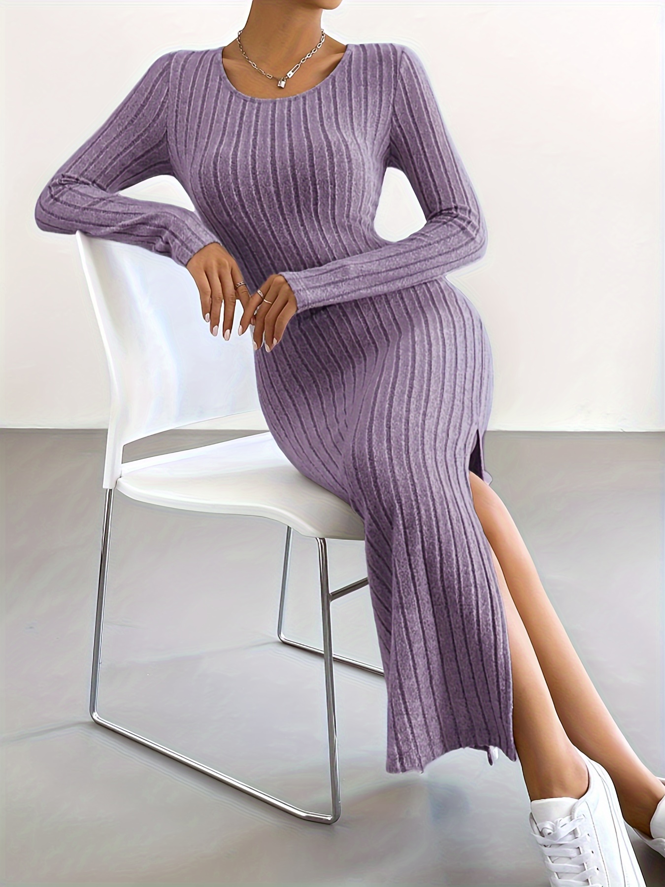non bodycon hoco dresses EZwear Solid Scoop Neck Bodycon Dress  WestLine Apparel