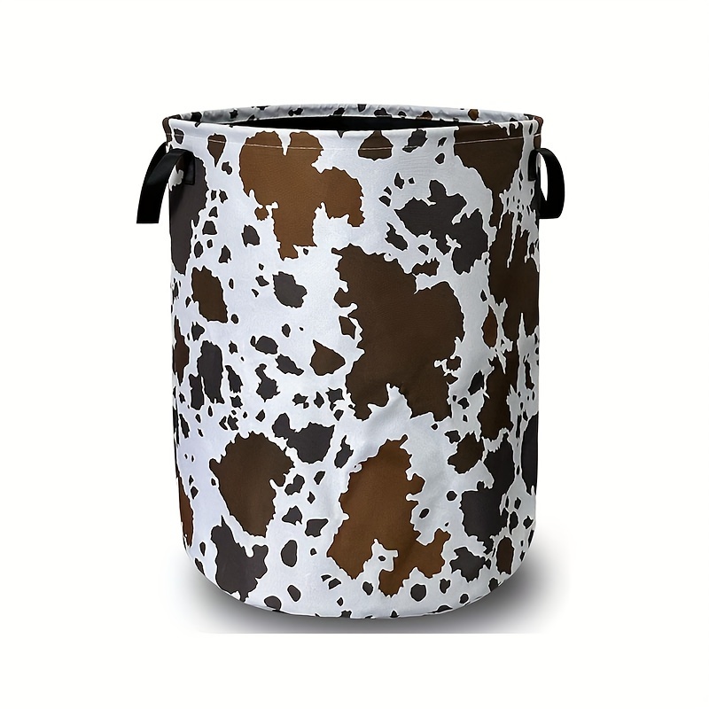 

1pc Cows Skin Brown Print Laundry Basket Foldable With Handles Tote Bag Cloth Animal Funny Laundry Hamper Clothes Storage Bucket Organizer For Bathroom/laundry/bedroom, Laundry Baskets