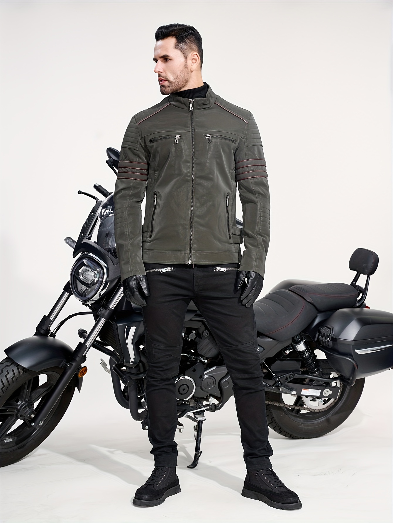 Veste De Moto En Cuir Synthétique Pour Homme - Noir, Coupe Bomber, Imperméable Et Coupe-vent