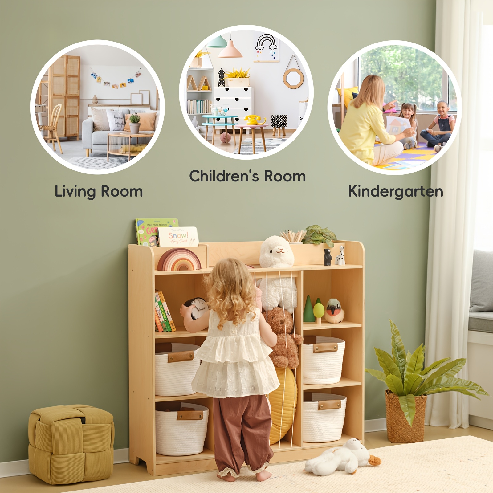 Luxury 2-in-1 Multifunctional Solid Wood Dollhouse Storage Cabinet & Bookshelf Organizer - Wood Bookcase with Spacious Shelves for, Dolls, Books - Easy Assembly Nursery, Playroom Furniture ' Room Organization