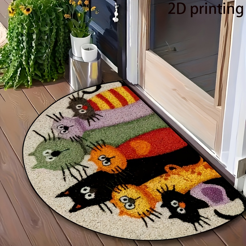 E-shop AimzzaSKY . 2D Flache Cartoon Katzen Fußmatte, Halbkreisförmige Polyester Fußmatte für Eingangsbereich, Küche, Wohnzimmer, Schlafzimmer,