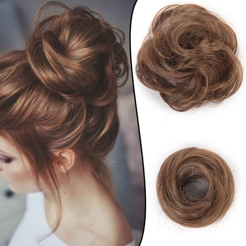 Elegant Messy Donut Hair Buns Updo With Elastic Hair Rope, Synthetic Hair Extensions Perfect For Daily Wear, Weddings, Parties, Or Dates. A Convenient Pack Of Lazy Hair Additions