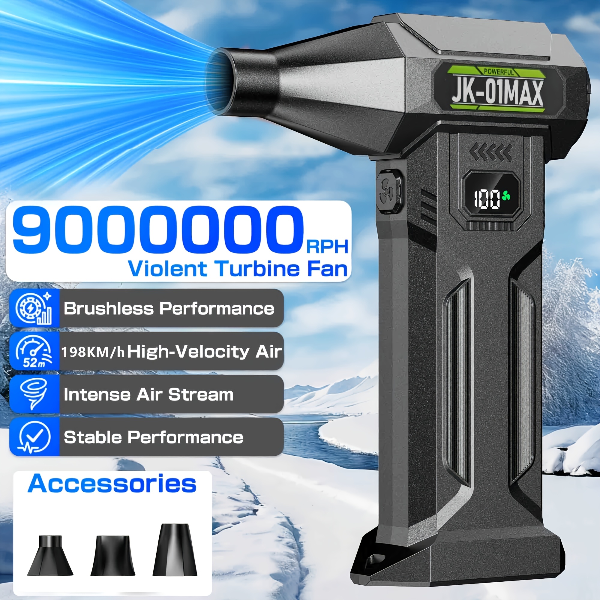 item picture 2026 Model Yard Lawn Leaf Blower And Snow Blower, USB Rechargeable Dual-Use Fan for Car And Home Cleaning, High-Pressure Handheld Turbo Jet Fan, Summer Cooling Fan Suitable Year-Round, High-Speed Brushless Motor