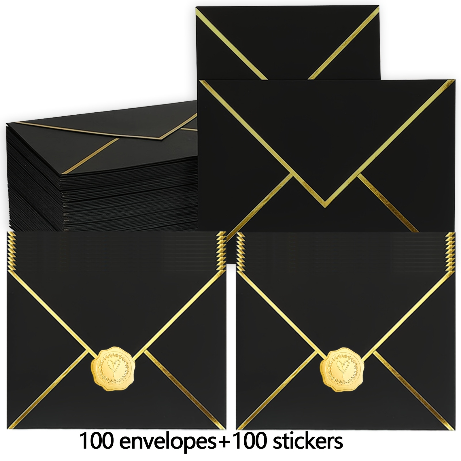 E-shop Ein Set aus 100 A7-Umschlägen mit 100 selbstklebenden, goldenen, geprägten Wachssiegel-Umschlägen mit V-Klappe und goldener Verzierung, für
