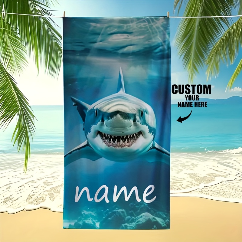 E-shop 1 Stück Personalisiertes Namens-Design Strandtuch mit Hai-Motiv, geeignet für Meer, Schwimmbad, Bad, Camping & Yoga – Vielseitiges