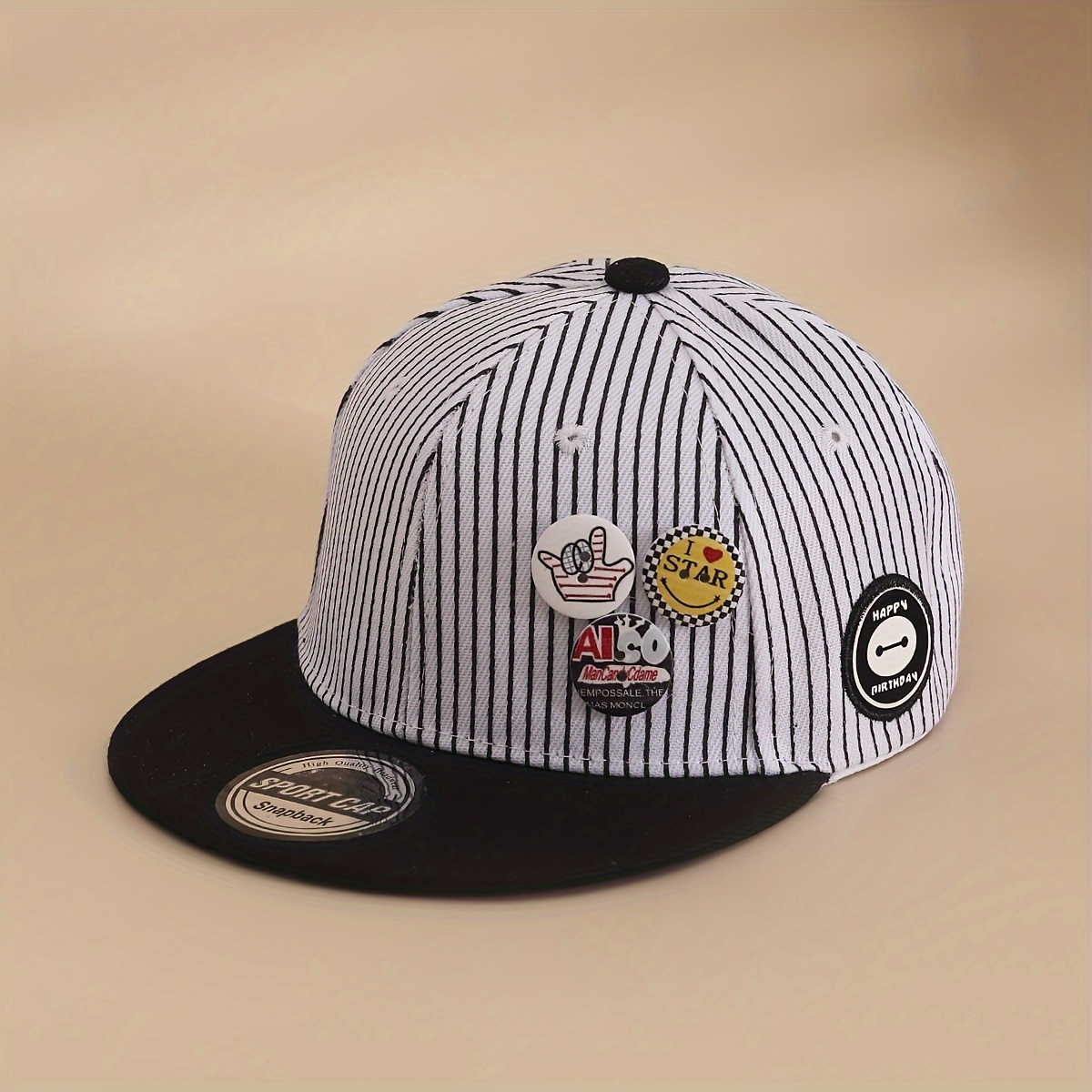 

1pc Children's Striped Cap, Flat Brimmed Hip Hop Cap, Suitable For Outdoor Travel, Suitable For Back-to-school Collocation