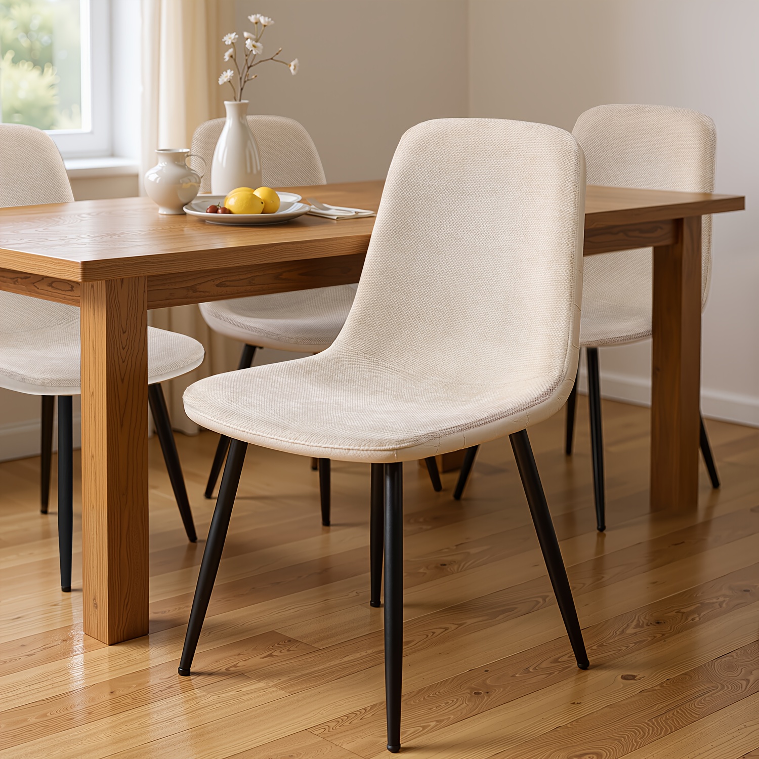 Set Of 4 Dining Chairs, Kitchen Chairs, Upholstered Chairs, Metal Legs, Adjustable Feet, Easy To Clean, Chenille Fabric, Pu With -inspired Pattern