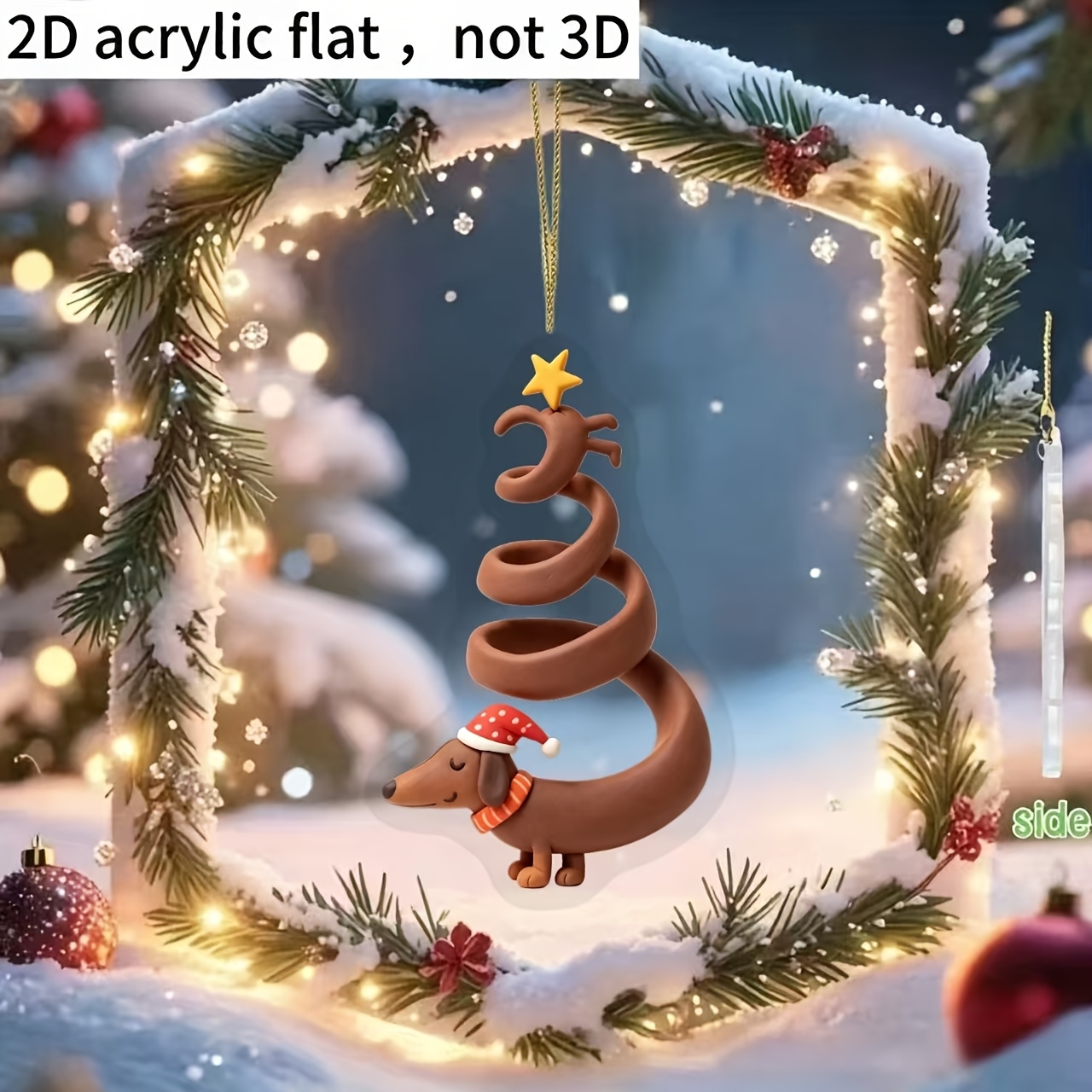 TEMU 2d Flat 1pc Christmas Tree Shaped Sausage Dog Decorative Pendant, Christmas Pendant Acrylic Flat Christmas Gift, Christmas Tree Decoration Back