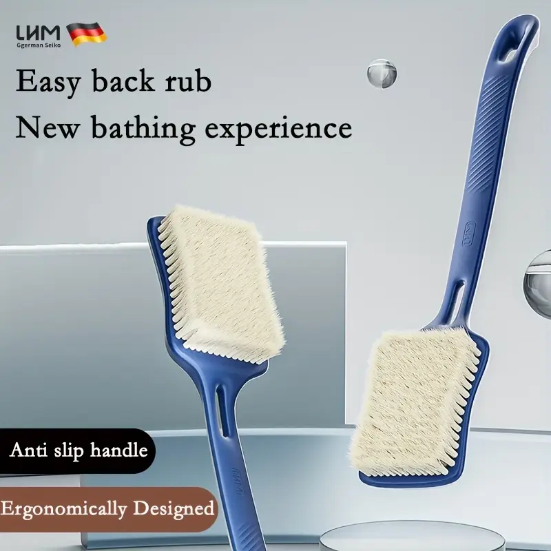 1pc bath brush long handle soft bristle shower scrubber back exfoliating body tool with non irritating nylon bristles for dead light beige removal blue Product details 1