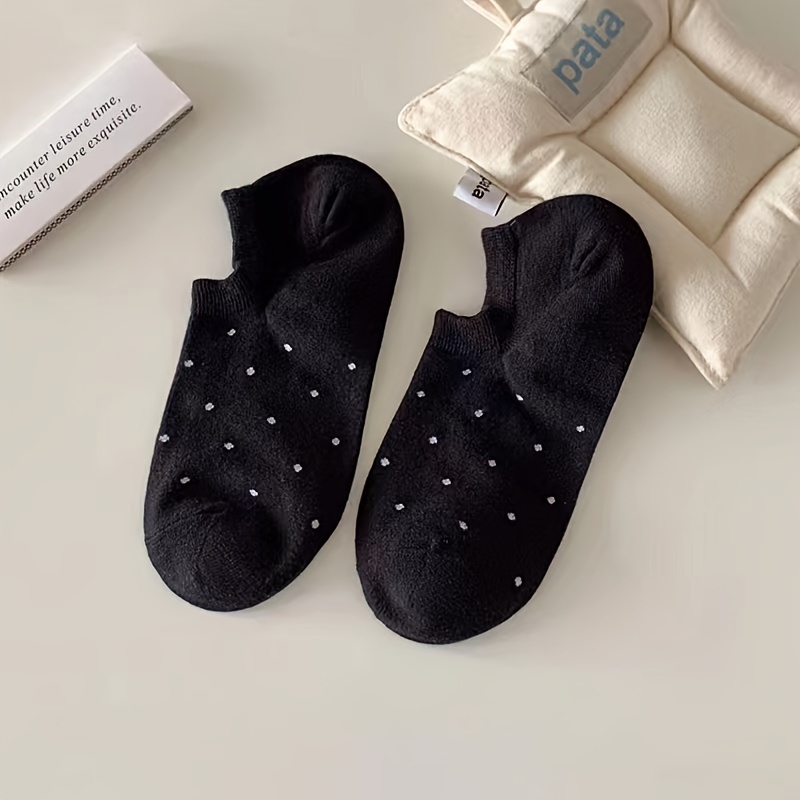 4 Pairs Polka Dot Print Socks, Casual & Simple Low Cut Invisible Boat Socks, Women's Stockings & Hosiery