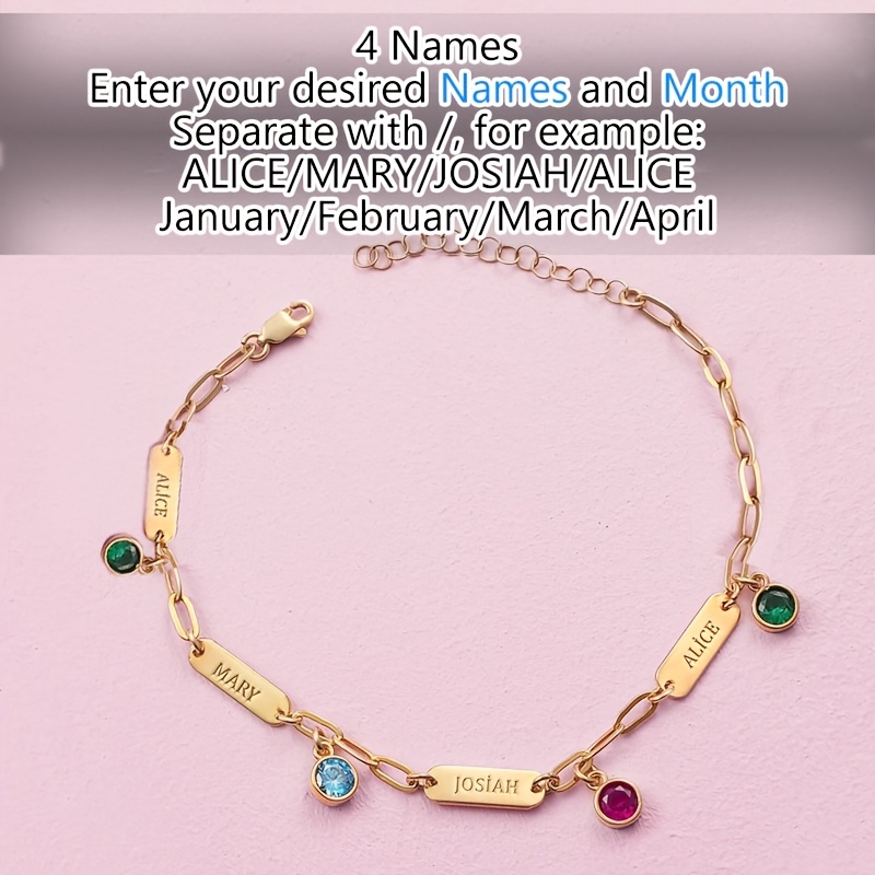 Custom Name & Birthstone Charm Bracelet — 18K Gold Plated Gift