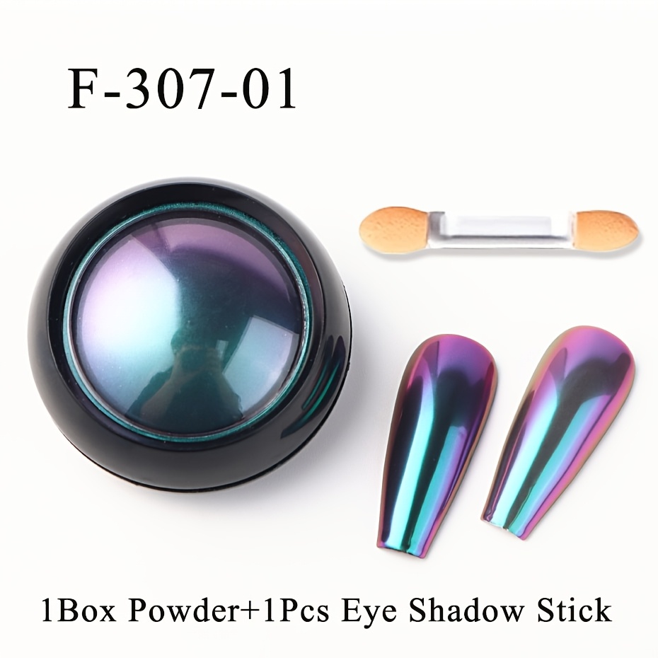 Image of Chameleon Nail Art Glitter Powder With 1pc Nail Powder Brush Blue Green Discoloration Effect High Gloss Mirror Rubbing On Nail Diy Manicure Decoration Nail Supplies