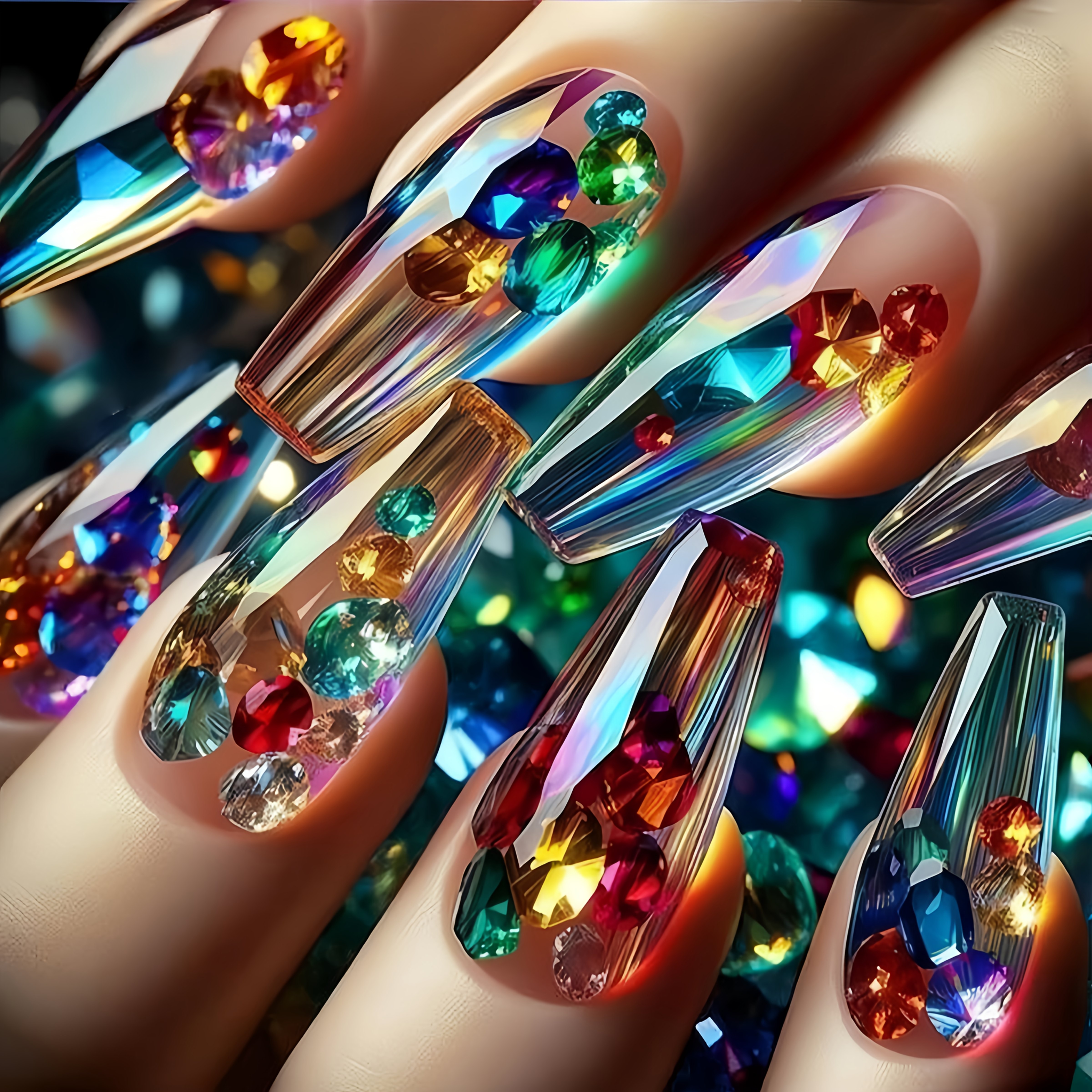 TEMU Medium-length Ballet-style Multicolor Nail Art With Colorful Patterns, Gothic Style Fake Nails, Detachable Nail Stickers, Unique High-end Nail