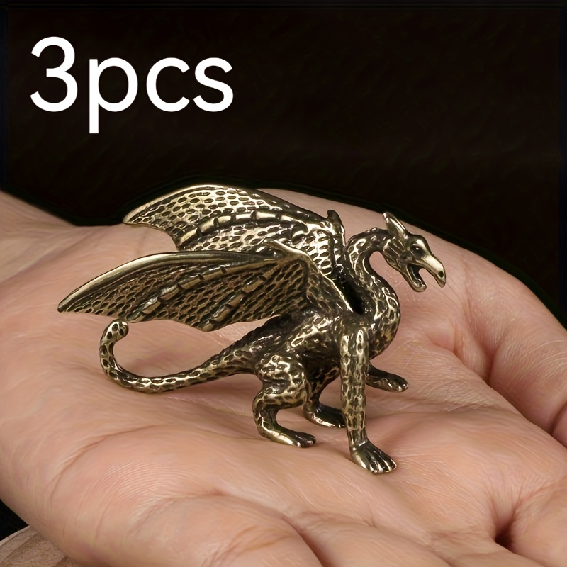 TEMU 3pcs Collectible Figurines Mythical Brass Flying Dragon Statues - Handcrafted Exquisite Design, Ornament For Home, Office, Or Holiday Display |
