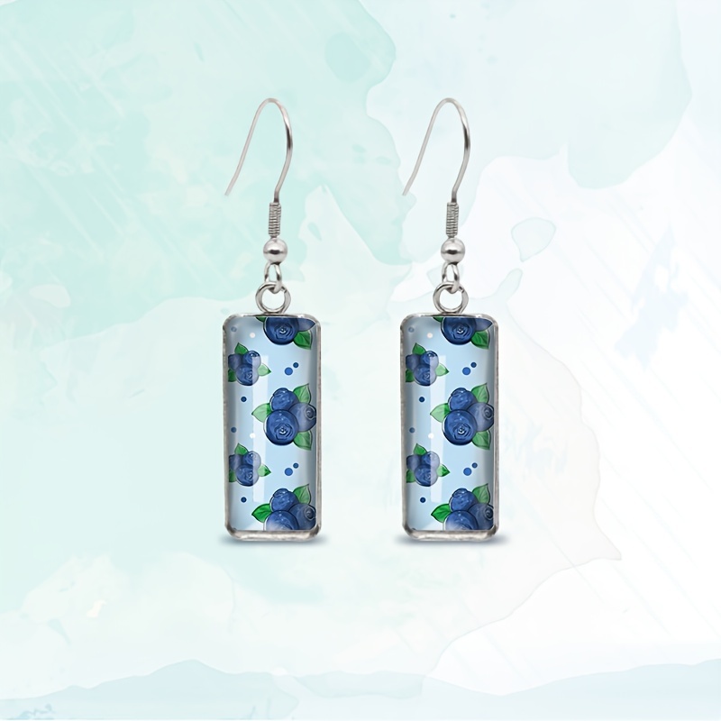 TEMU 1pair Blueberry Dangle Earring Glass Dome Jewelry Rectangular Earrings