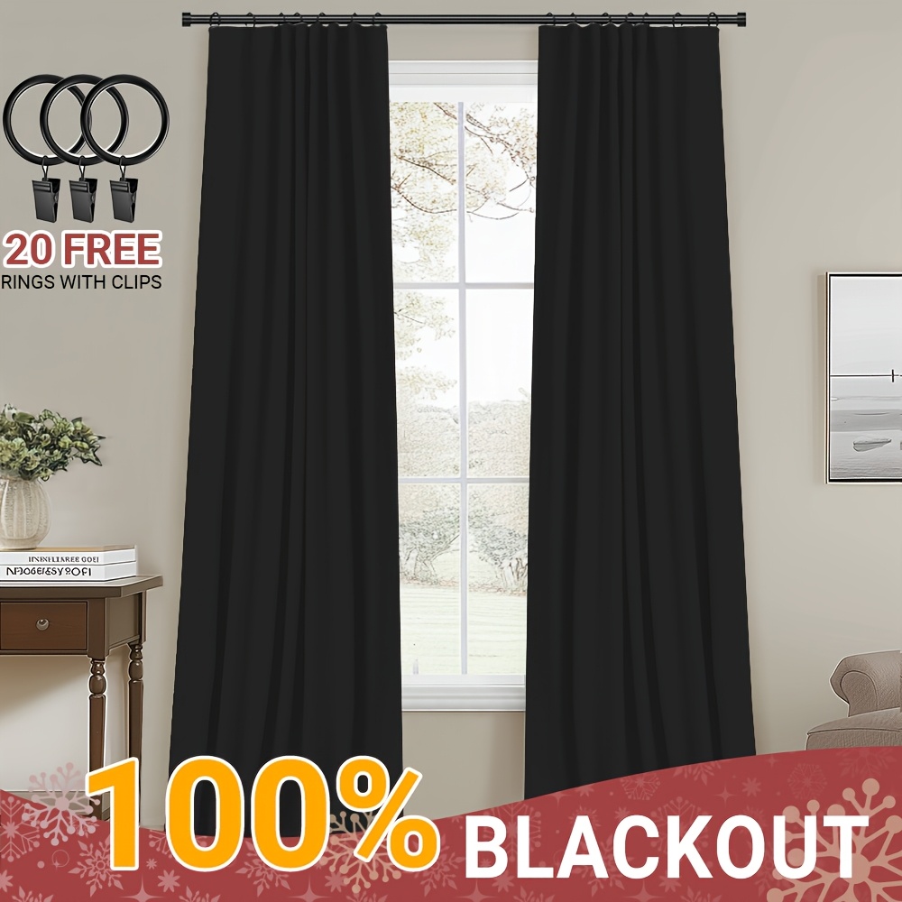 2 Panels 100% Blackout Curtains For Living Room - Faux Linen Textured Curtains Complete Darkness &amp; Thermal Insulation - Natural Elegance For Bedroom - Includes Clip Rings Or Rod Pocket Options-Christmas Season Home Decor