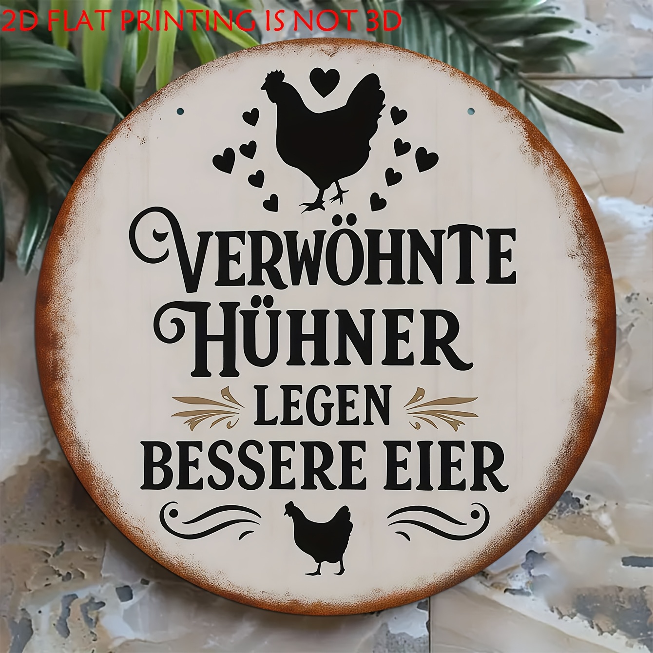 E-shop 2D-Flach, . Deutsches Vintage-Hühner-Wandschild „VERWOHNTEG HÜHNER LEGEN BESSERE EIER“ – Rustikale Bauernhaus-Deko geeignet für Zuhause &