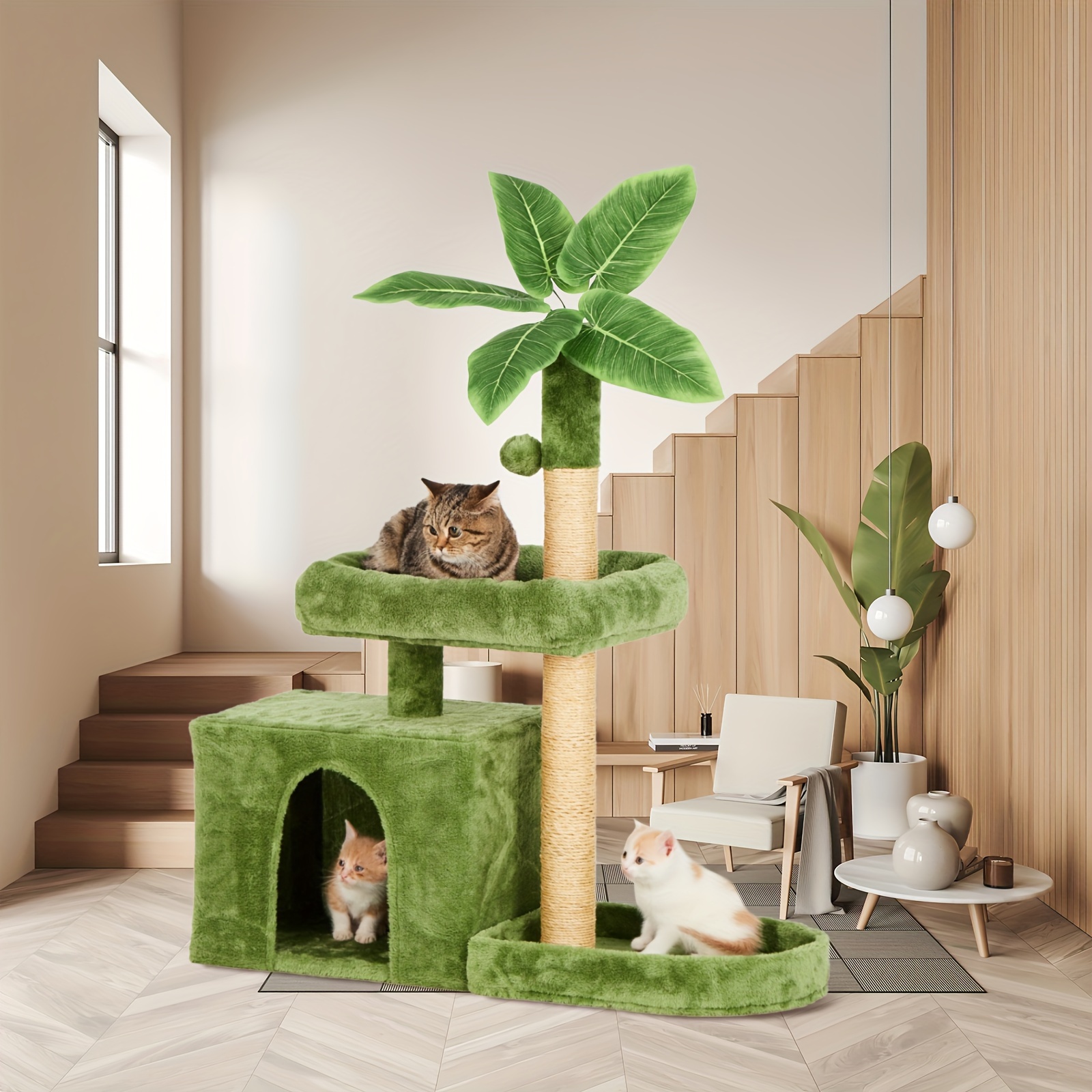 

31.5" Cat Tree For Indoor Cats, Cat Tower With Cat Condo, Hanging Ball, Srcathing Post, Green