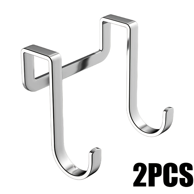 TEMU 2-pack/3-pack Stainless Steel S-hooks — Wall-mounted Without Drilling, Suitable For Kitchen, Bathroom, And Cabinet Doors. Casual-style Double