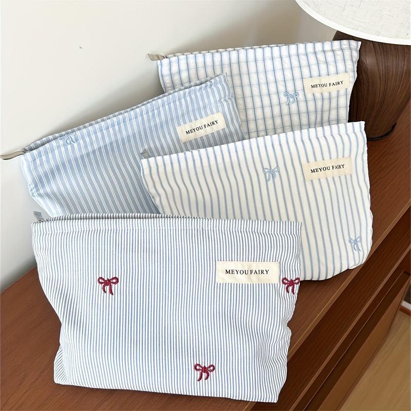 neceser de maquillaje   con   bordado a rayas    ,   de viaje para mujer, organizador de productos para el   de la piel, neceser organizador, organizador de bolsa de viaje, organizador de toallas sanitarias, bolsa de almacenamiento para juego de brochas de maquillaje