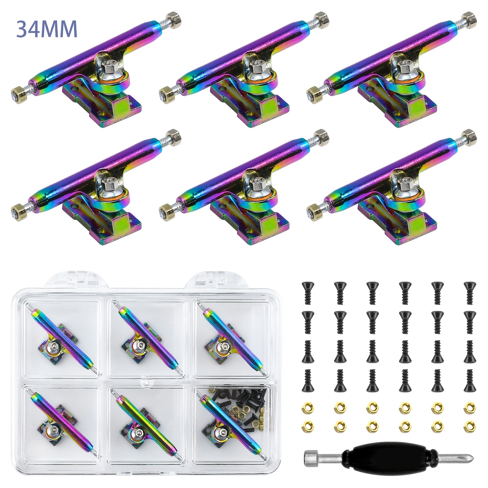 TEMU Color-plated Fingerboard Truck Brackets, 34mm Professional Fingerboard Trucks, And A Tool, Nut, And Screw Set; Includes 6 Truck Brackets, 12