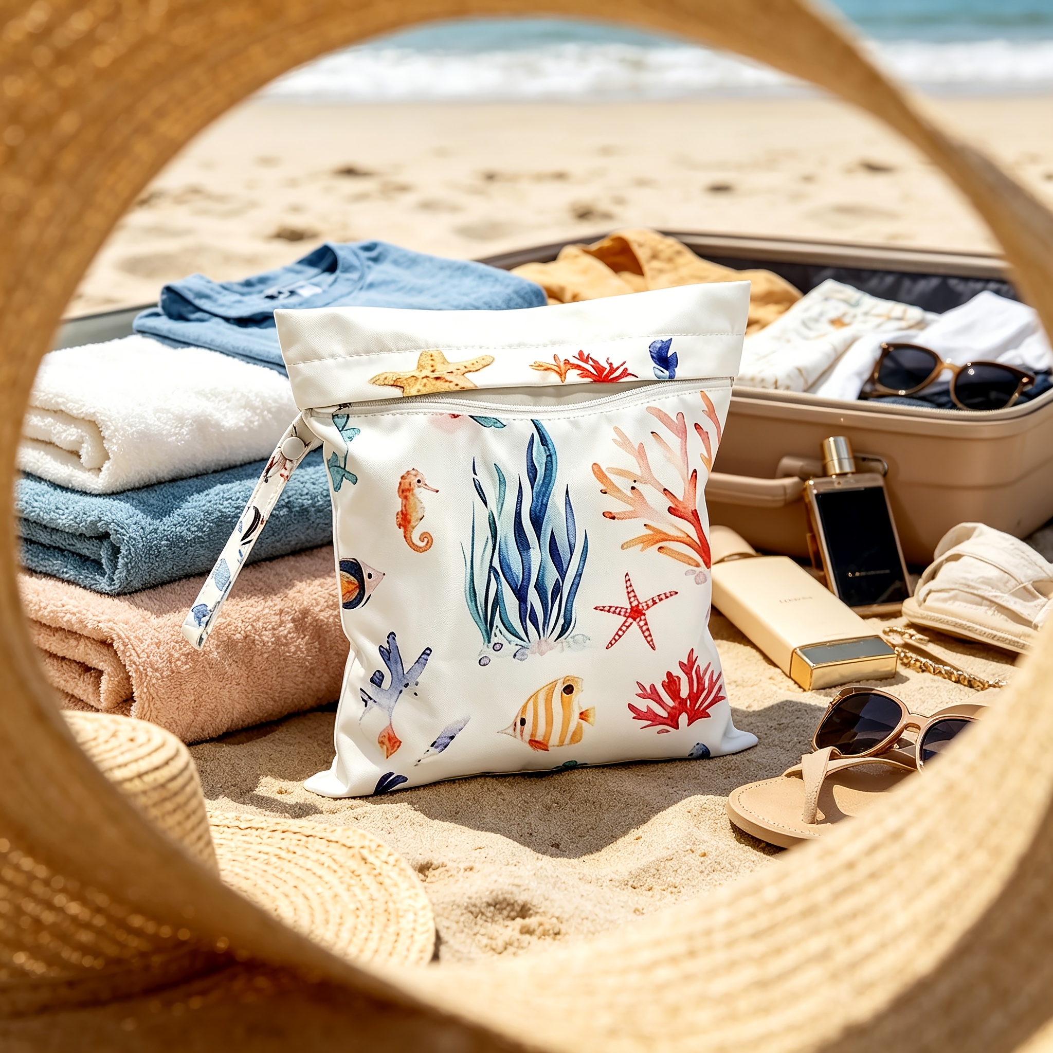 Reusable Wet Bag for Diaper Storage, 9.84in*12.2in, Perfect for Storing Swimwear, Travel Essentials, Beach Items, Pool Supplies, Dirty Workout Gear, and Cosmetics. Ideal for Beach Weddings and as Themed Gifts, Suitable as Holiday Presents
